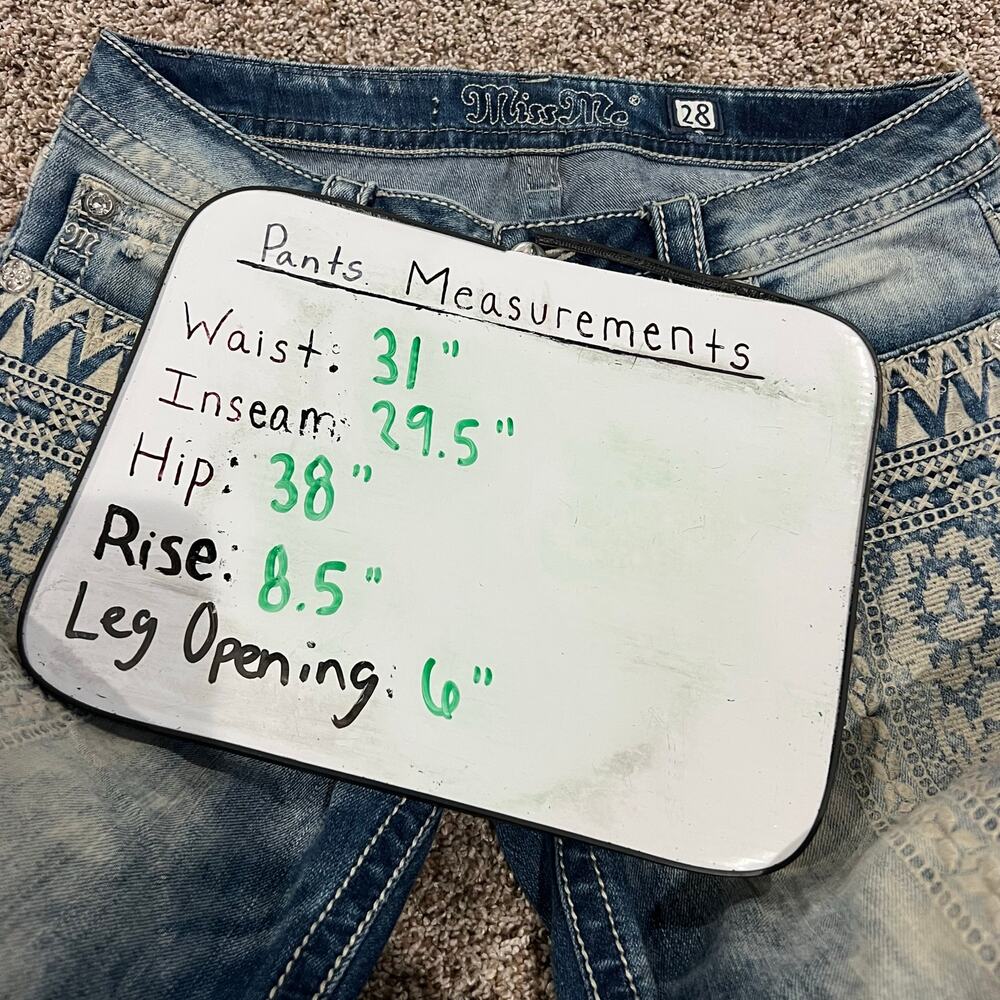 VTG Y2k Women's Low Rise Stone Wash MISS ME Aztec Cuffed Signature Skinny Jeans - Picture 7 of 7